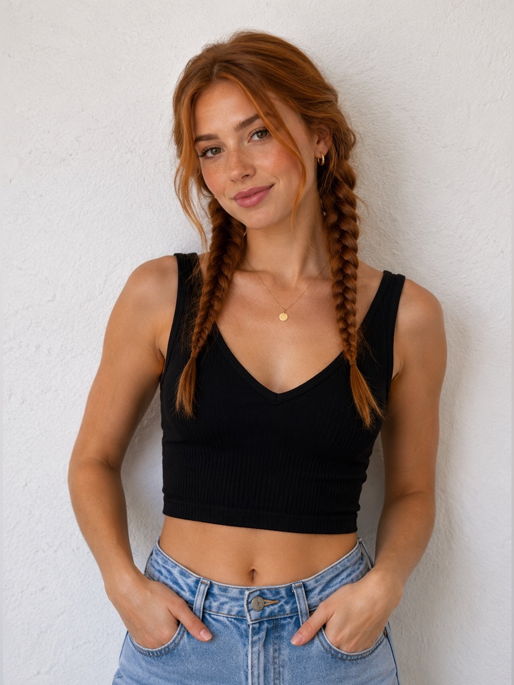 Free People Black Fitted Crop Tank Top